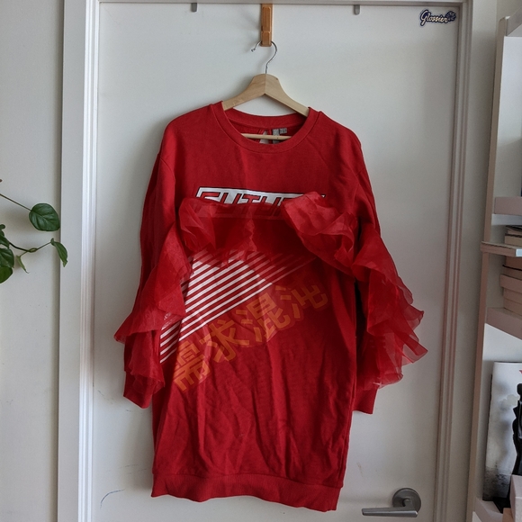 ASOS Future Print Sweat Dress with Tulle Detail - Picture 2 of 5